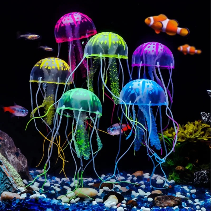 Aquarium Fish Discus - 1/2 stuks gesimuleerde siliconen gloeiende kwallen