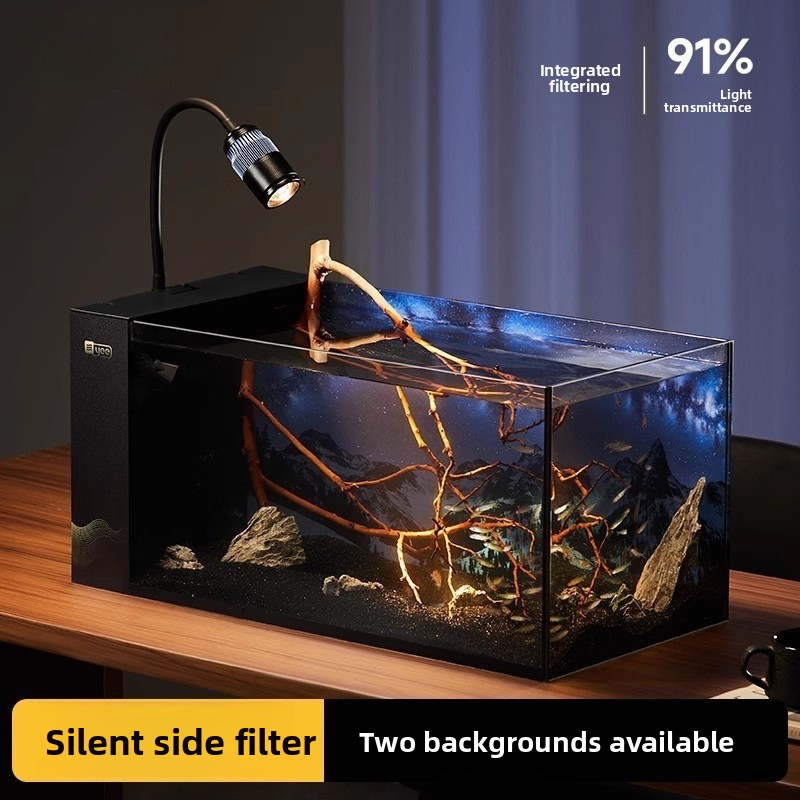 All Fish In Aquarium - Superhelder glazen desktopaquarium met zijfilter -